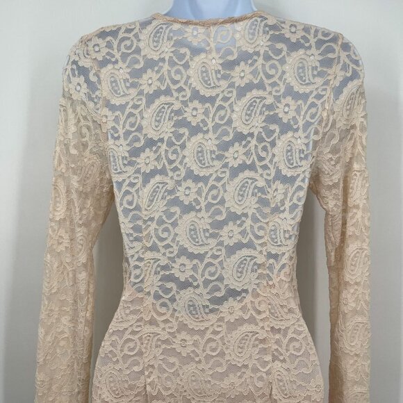 NEW Free People Pearl Lace Long Sleeve Faux Wrap Fitted Mini Dress Ivory - Picture 10 of 16